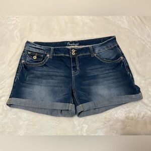 Amethyst Jeans Dark Blue Cuffed Embroidered Jean Shorts Size 16